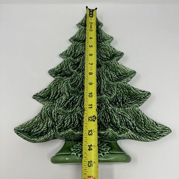 Vtg Nowell's Molds 1981 Green Glazed Ceramic Christmas Tree Platter/ Stand 15” - Picture 4 of 4